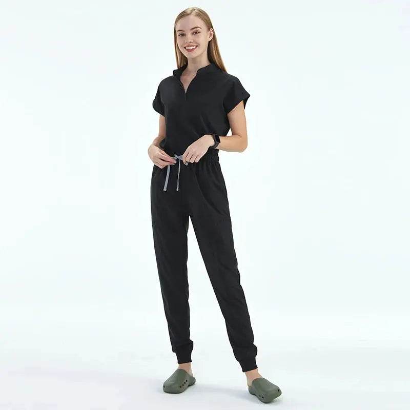 Elevate Your Workday with the Ultimate 10-Pocket Women's Scrubs Set for Style and Comfort Black