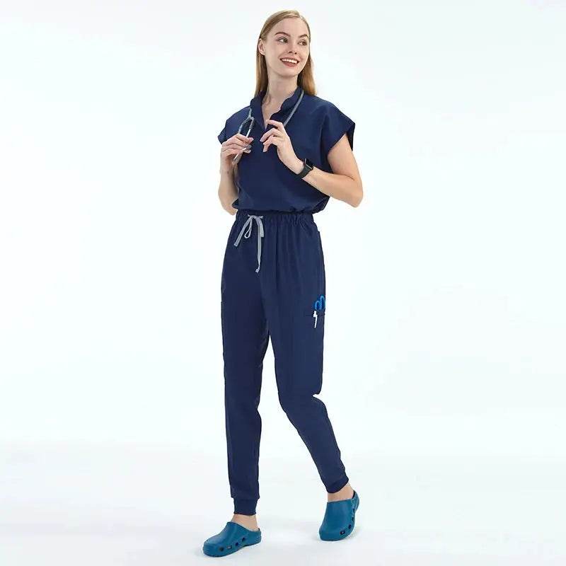 Elevate Your Workday with the Ultimate 10-Pocket Women's Scrubs Set for Style and Comfort NAVY