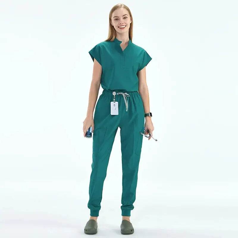 Elevate Your Workday with the Ultimate 10-Pocket Women's Scrubs Set for Style and Comfort Green