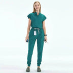 Elevate Your Workday with the Ultimate 10-Pocket Women's Scrubs Set for Style and Comfort Green