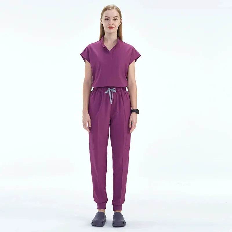 Elevate Your Workday with the Ultimate 10-Pocket Women's Scrubs Set for Style and Comfort Dark Purple