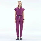 Elevate Your Workday with the Ultimate 10-Pocket Women's Scrubs Set for Style and Comfort Dark Purple