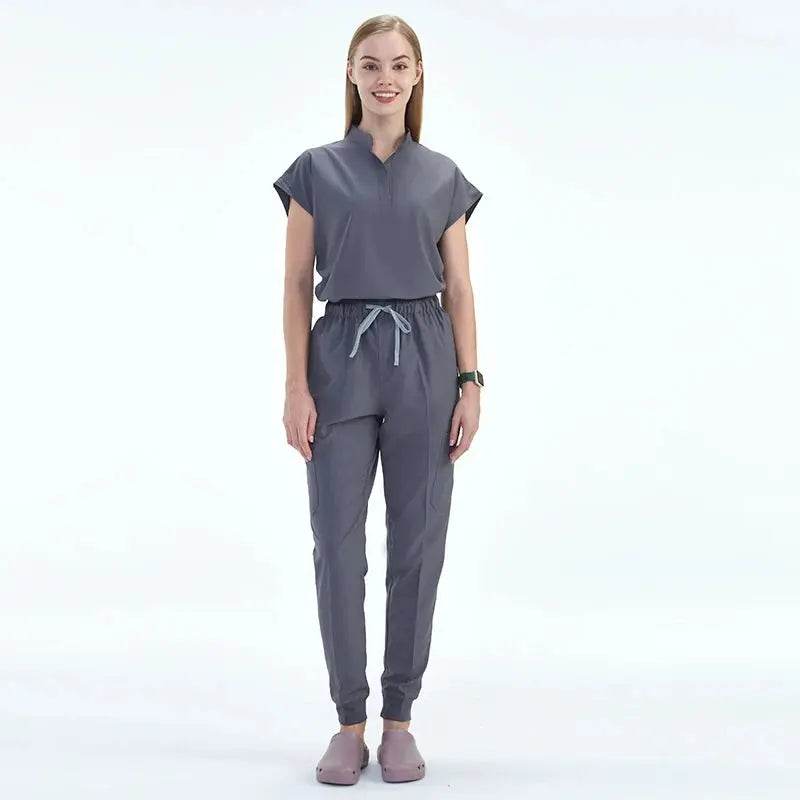 Elevate Your Workday with the Ultimate 10-Pocket Women's Scrubs Set for Style and Comfort Dark Gray