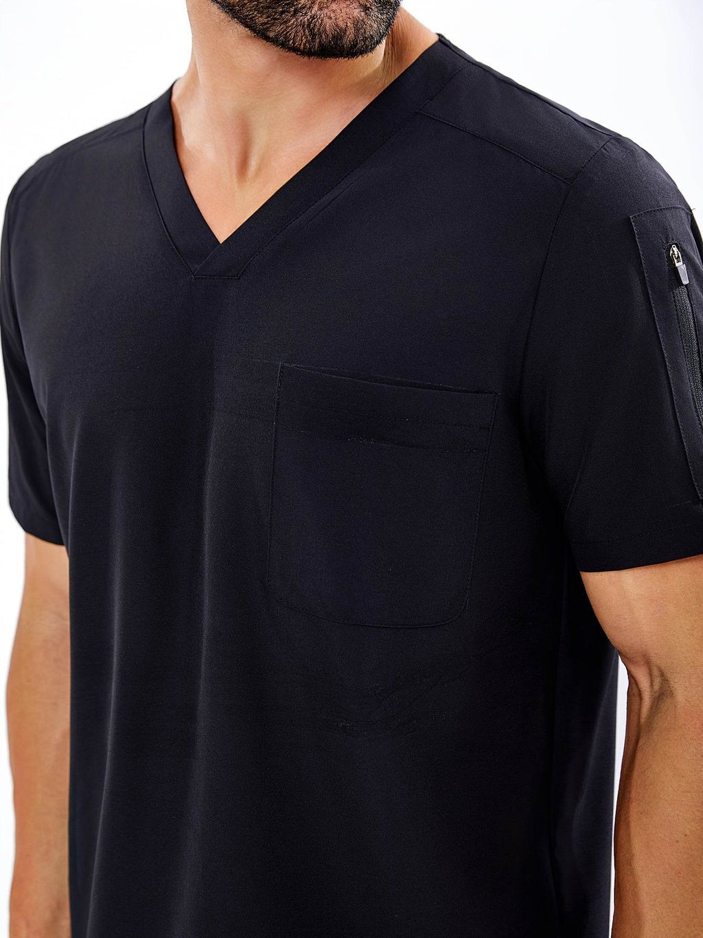 Men's V-Neck Scrubs Set With Multiple Pockets, Solid Color Comfortable Utility Workwear Top And Pants Set