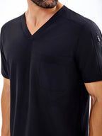 Men's V-Neck Scrubs Set With Multiple Pockets, Solid Color Comfortable Utility Workwear Top And Pants Set