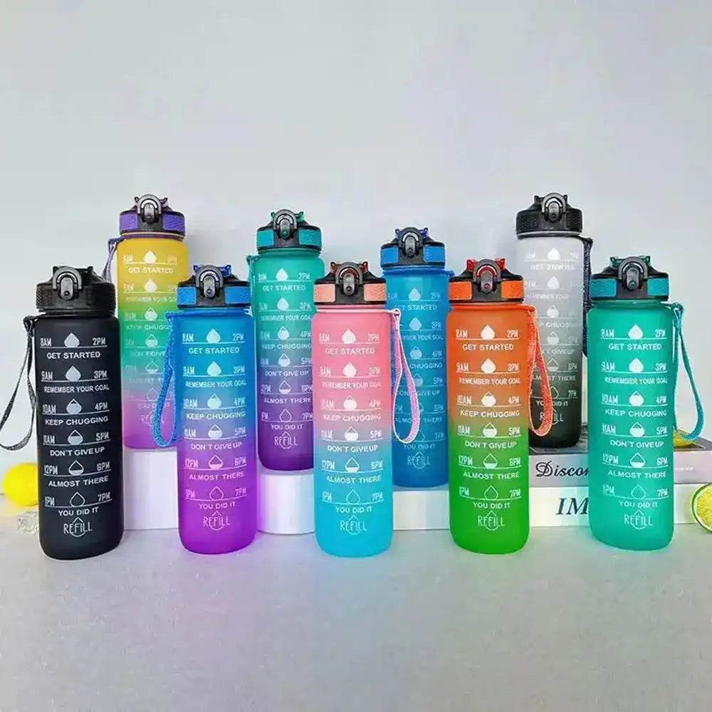 1L Water Bottle with Time Marker, Gradient Color, Motivational Bottle, Leakproof