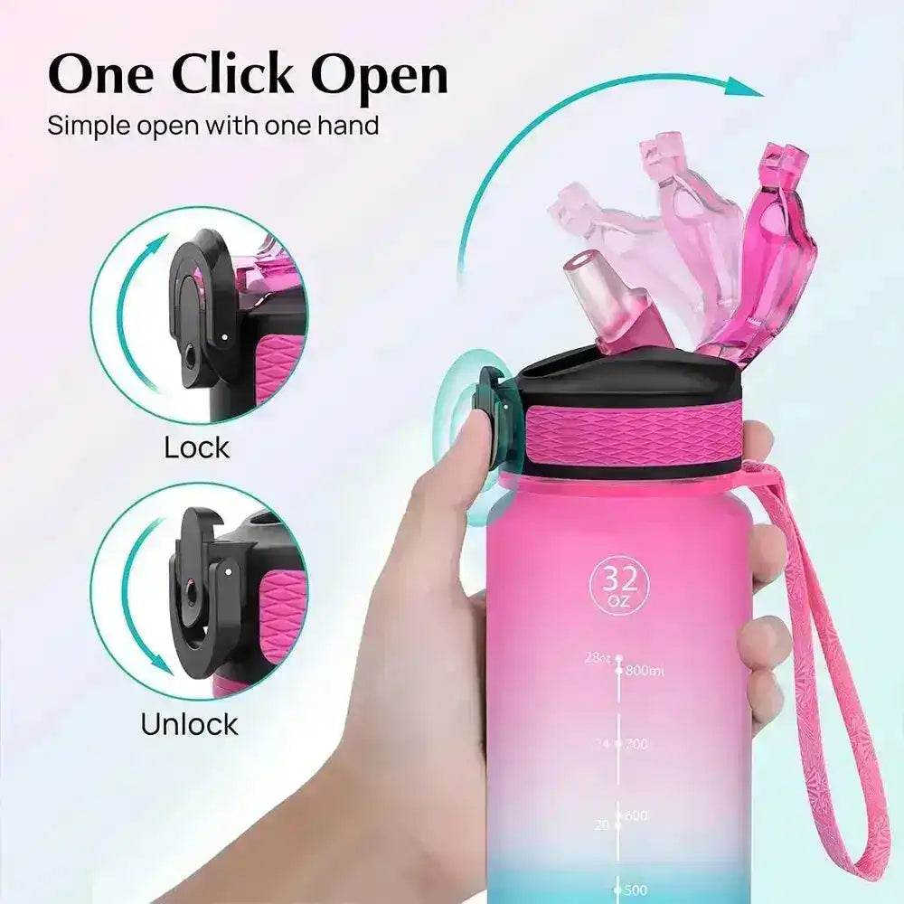 1L Water Bottle with Time Marker, Gradient Color, Motivational Bottle, Leakproof