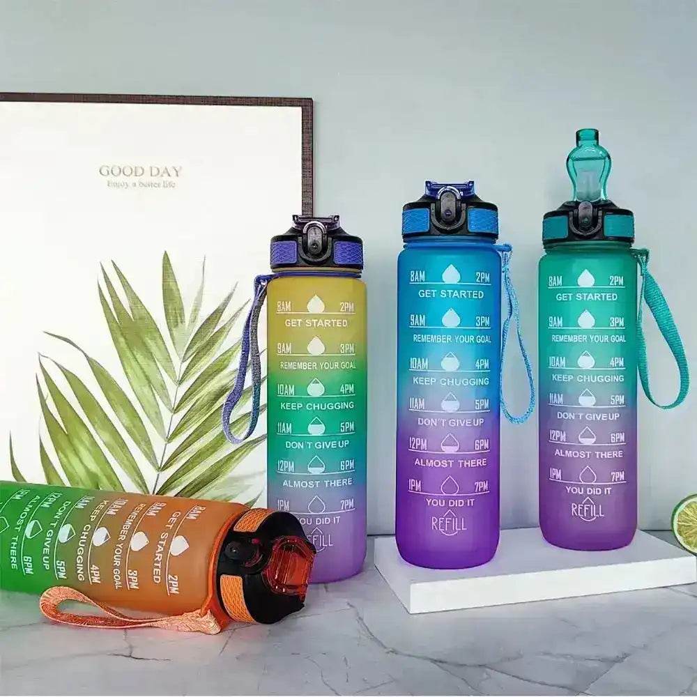 1L Water Bottle with Time Marker, Gradient Color, Motivational Bottle, Leakproof