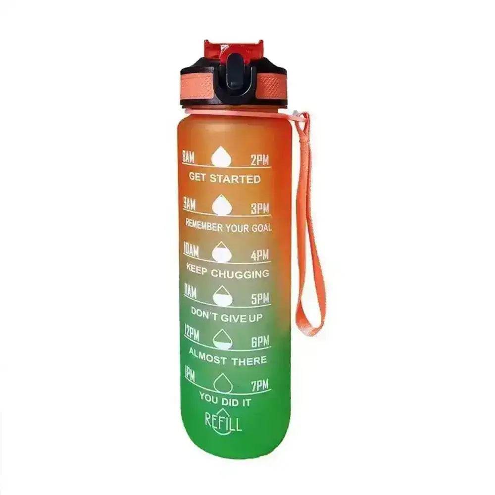1L Water Bottle with Time Marker, Gradient Color, Motivational Bottle, Leakproof Orange-Green 1 L