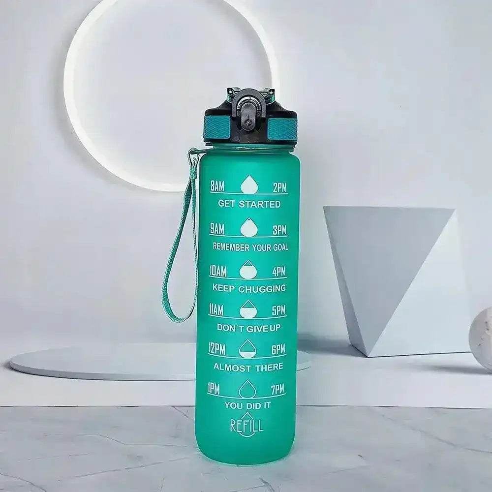 1L Water Bottle with Time Marker, Gradient Color, Motivational Bottle, Leakproof Green 1 L