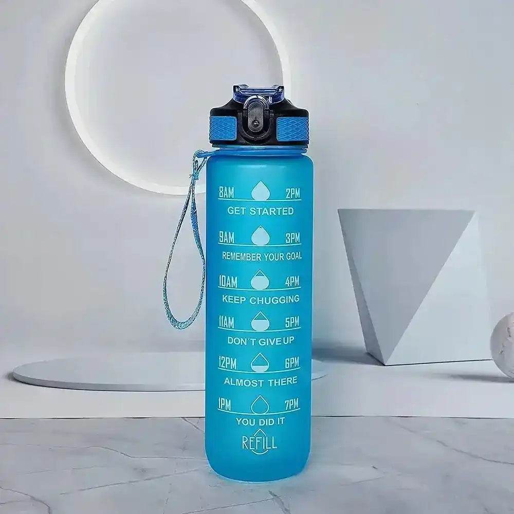 1L Water Bottle with Time Marker, Gradient Color, Motivational Bottle, Leakproof Blue 1 L