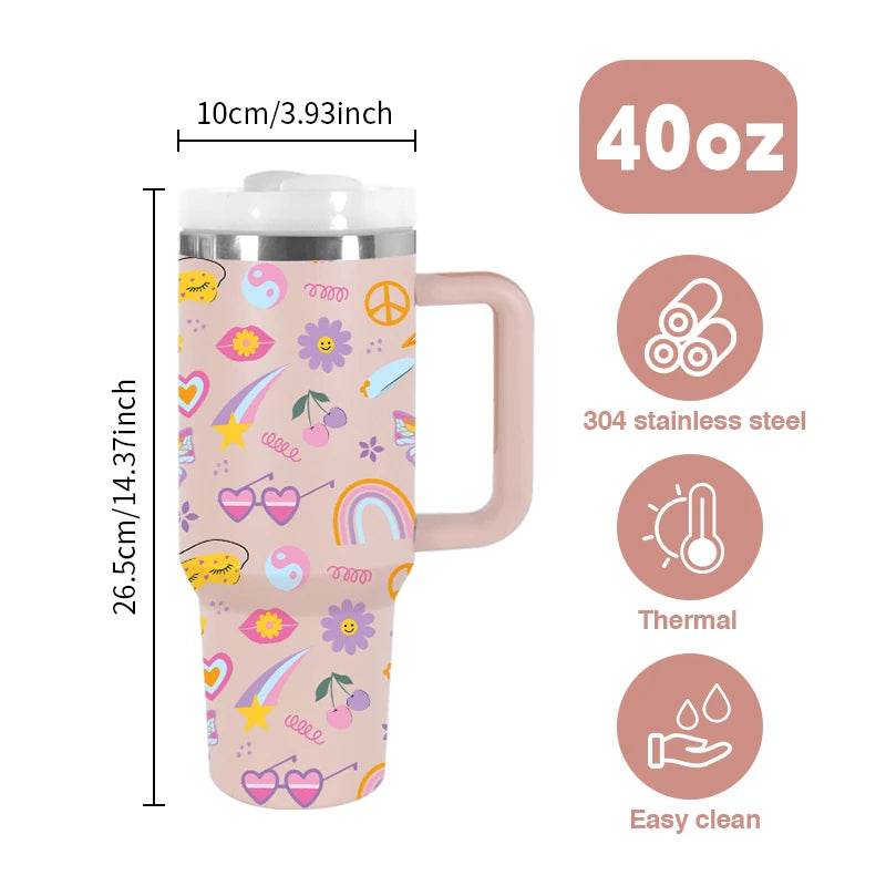 Powder Coated Double Wall Stainless Steel 40oz Tumblers Travel Mug with Pattern Gift