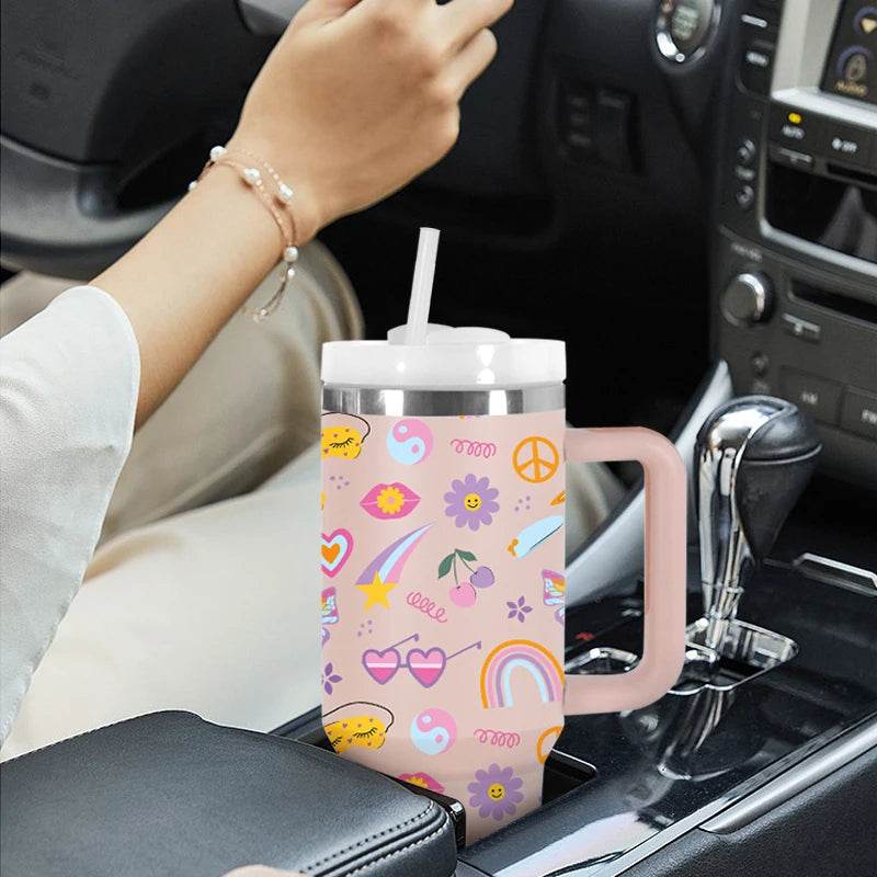 Powder Coated Double Wall Stainless Steel 40oz Tumblers Travel Mug with Pattern Gift