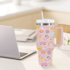 Powder Coated Double Wall Stainless Steel 40oz Tumblers Travel Mug with Pattern Gift