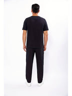 Men's V-Neck Scrubs Set With Multiple Pockets, Solid Color Comfortable Utility Workwear Top And Pants Set