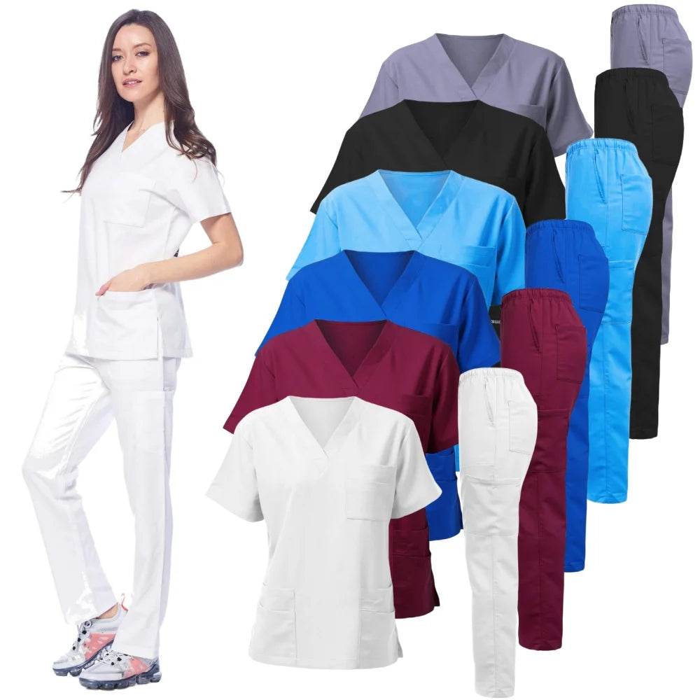 Washable Nursing Scrubs Set for Women - Anti-Wrinkle Soft Fabric Hospital Uniform Medical Jogger Tops for Nurses
