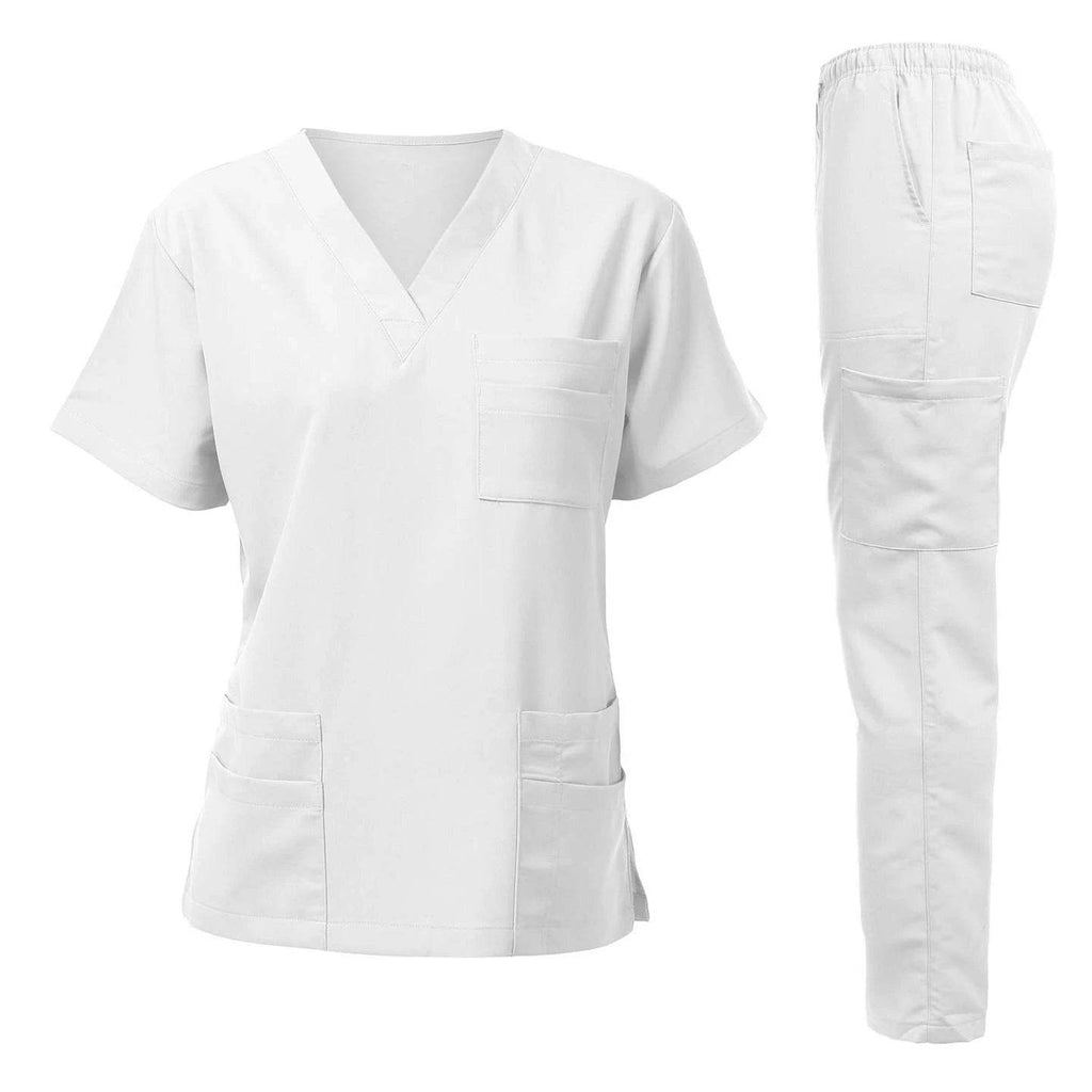 Washable Nursing Scrubs Set for Women - Anti-Wrinkle Soft Fabric Hospital Uniform Medical Jogger Tops for Nurses WHITE