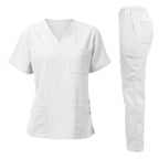 Washable Nursing Scrubs Set for Women - Anti-Wrinkle Soft Fabric Hospital Uniform Medical Jogger Tops for Nurses WHITE
