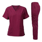 Washable Nursing Scrubs Set for Women - Anti-Wrinkle Soft Fabric Hospital Uniform Medical Jogger Tops for Nurses Brown