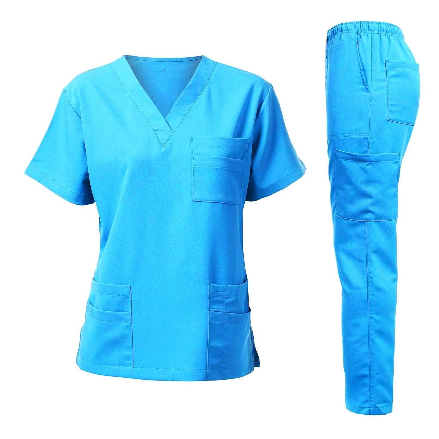 Washable Nursing Scrubs Set for Women - Anti-Wrinkle Soft Fabric Hospital Uniform Medical Jogger Tops for Nurses Sky blue