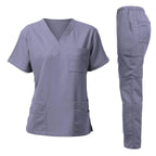 Washable Nursing Scrubs Set for Women - Anti-Wrinkle Soft Fabric Hospital Uniform Medical Jogger Tops for Nurses GRAY