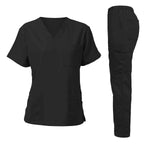 Washable Nursing Scrubs Set for Women - Anti-Wrinkle Soft Fabric Hospital Uniform Medical Jogger Tops for Nurses black