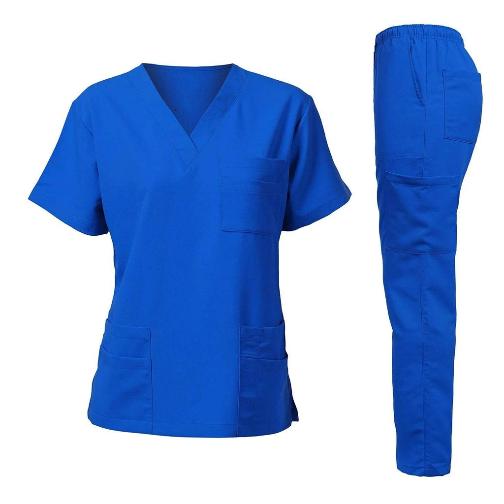 Washable Nursing Scrubs Set for Women - Anti-Wrinkle Soft Fabric Hospital Uniform Medical Jogger Tops for Nurses Blue