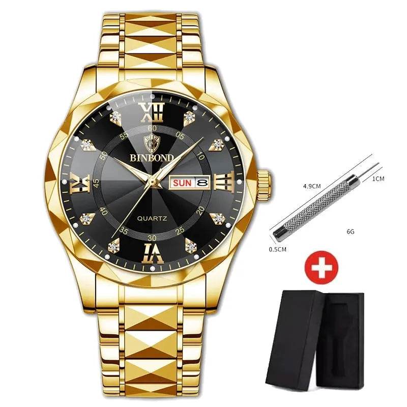 Top Brand Luxury Fashion Quartz Watch for Men Gold black