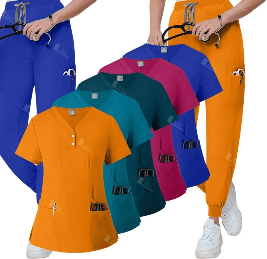 Short Sleeved, V-neck, Nurse Uniforms, Scrubs Set, Healthcare Uniforms