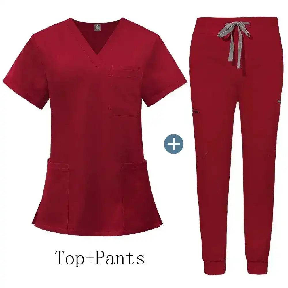 Comfort and Professionalism with Anti-Wrinkle Nursing Scrubs for Long Shifts 42118-Red