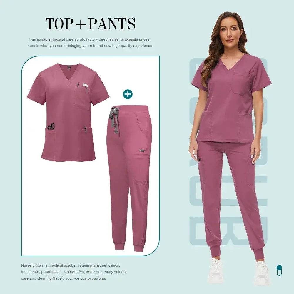 Comfortable and Colorful, Slim Fit, Women's Scrubs Sets, Jogger Style Pants 42118-Meat pink