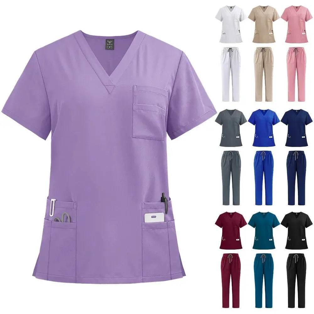 Doctor and Nurse Scrubs Work Uniforms with Straight Leg Pants