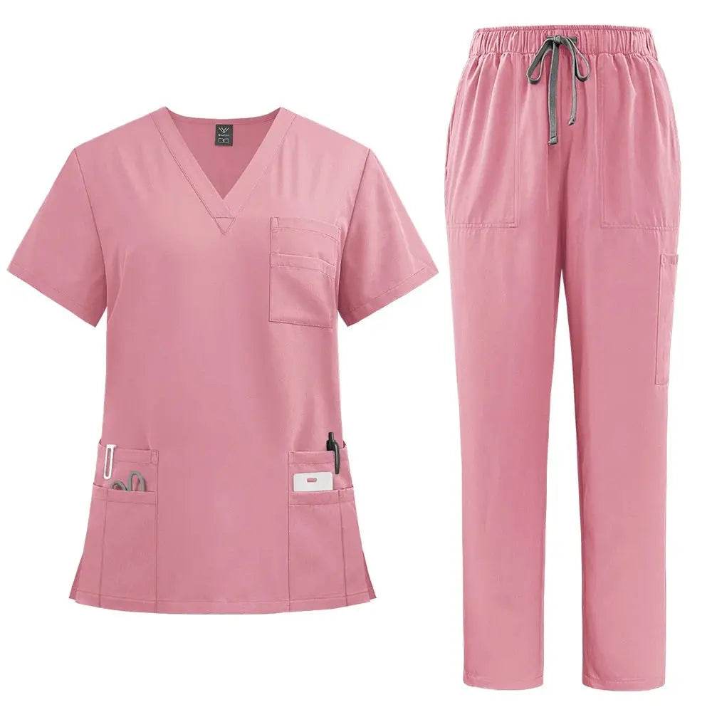 Doctor and Nurse Scrubs Work Uniforms with Straight Leg Pants