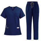 Doctor and Nurse Scrubs Work Uniforms with Straight Leg Pants Navy