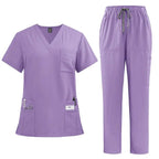 Doctor and Nurse Scrubs Work Uniforms with Straight Leg Pants Purple