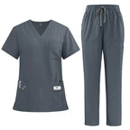 Doctor and Nurse Scrubs Work Uniforms with Straight Leg Pants GRAY