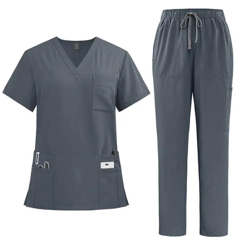 Doctor and Nurse Scrubs Work Uniforms with Straight Leg Pants GRAY