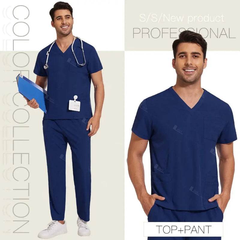 Professional Unisex Scrubs Set for Ultimate Comfort and Functionality 42168-Dark blue