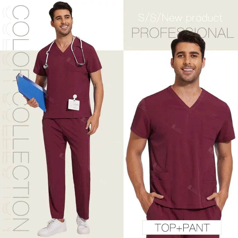 Professional Unisex Scrubs Set for Ultimate Comfort and Functionality 42168-Burgundy