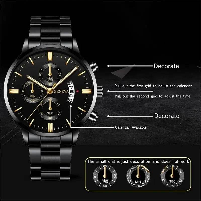Men’s Black Stainless Steel Quartz Luxury Watch