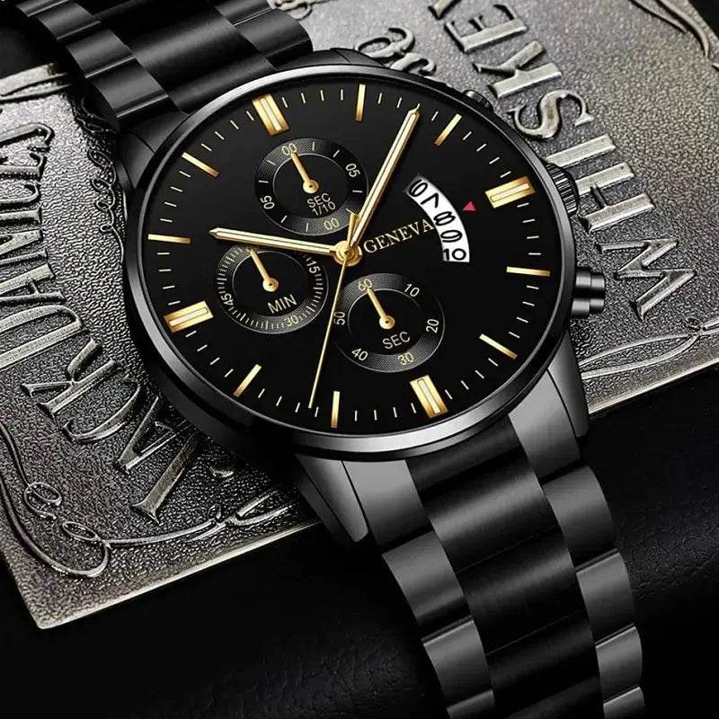 Men’s Black Stainless Steel Quartz Luxury Watch