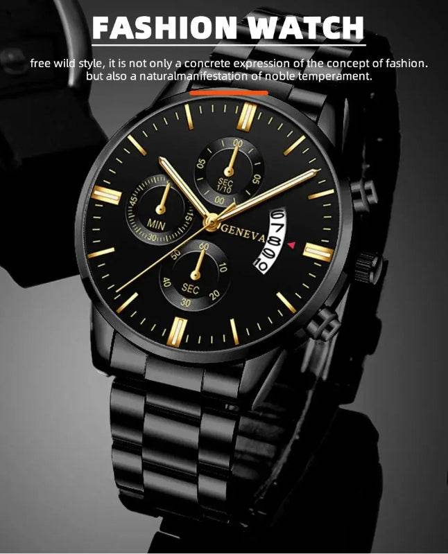 Men’s Black Stainless Steel Quartz Luxury Watch