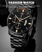 Men’s Black Stainless Steel Quartz Luxury Watch