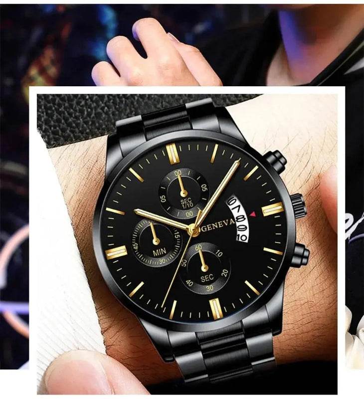 Men’s Black Stainless Steel Quartz Luxury Watch