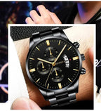 Men’s Black Stainless Steel Quartz Luxury Watch