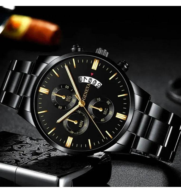 Men’s Black Stainless Steel Quartz Luxury Watch Black Rose