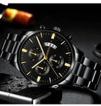 Men’s Black Stainless Steel Quartz Luxury Watch Black Rose