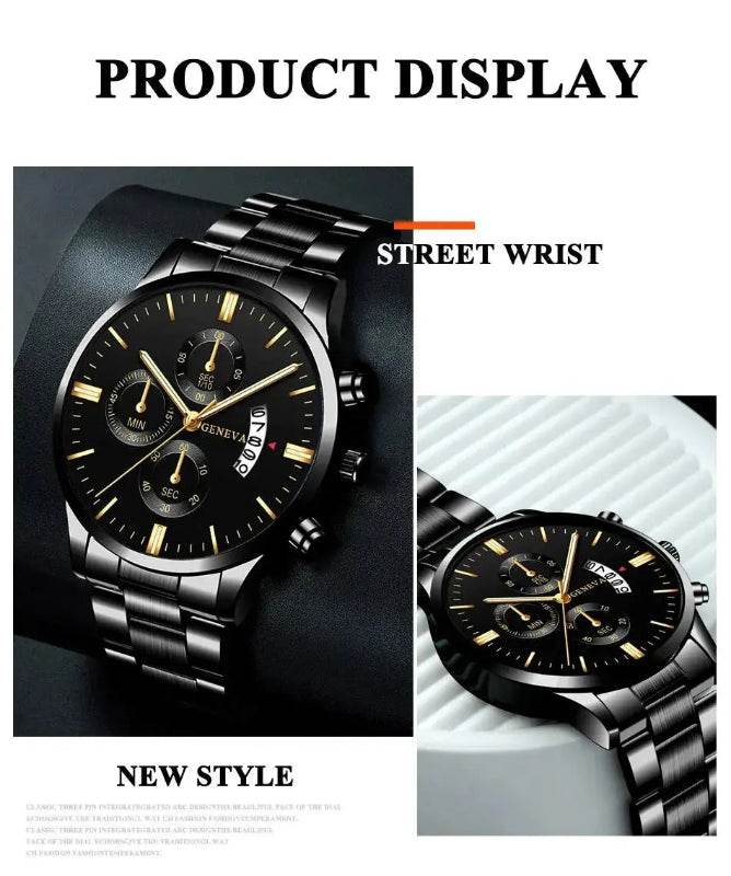 Men’s Black Stainless Steel Quartz Luxury Watch