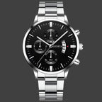 Men’s Black Stainless Steel Quartz Luxury Watch Silver Black