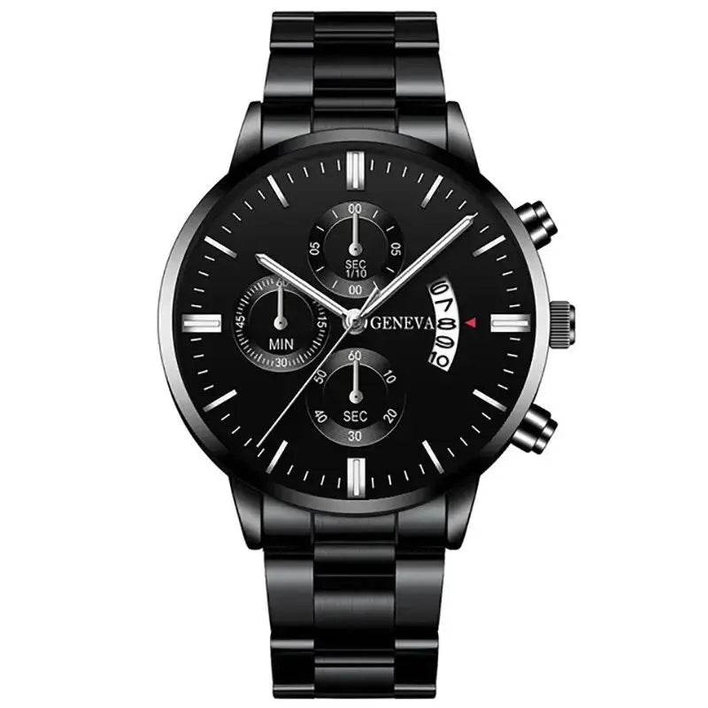 Men’s Black Stainless Steel Quartz Luxury Watch Black Black
